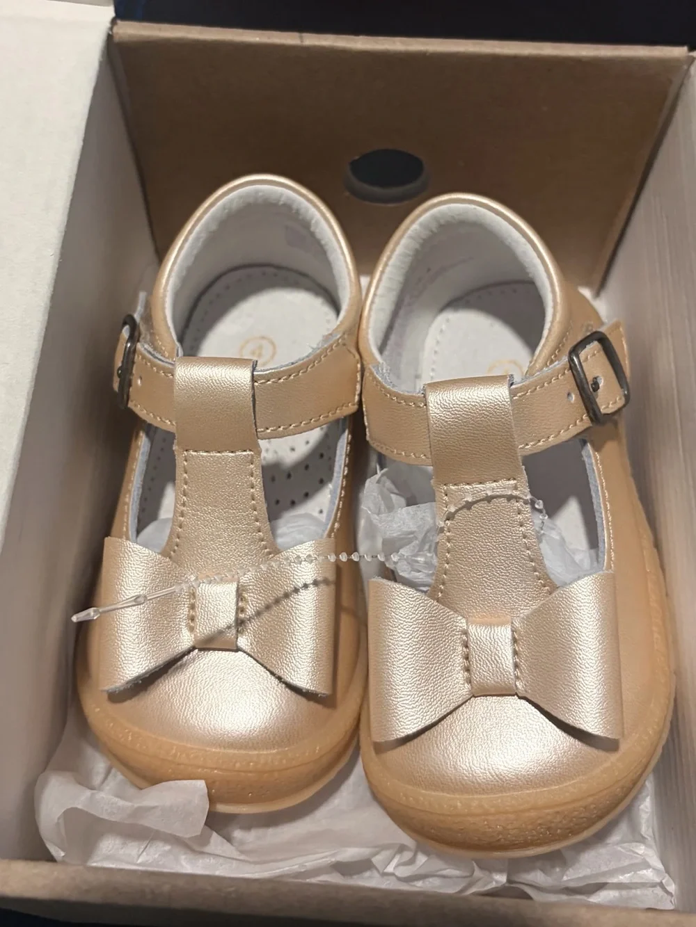 L’Amour Girls Champagne Bow Mary Jane Shoes New In Box
